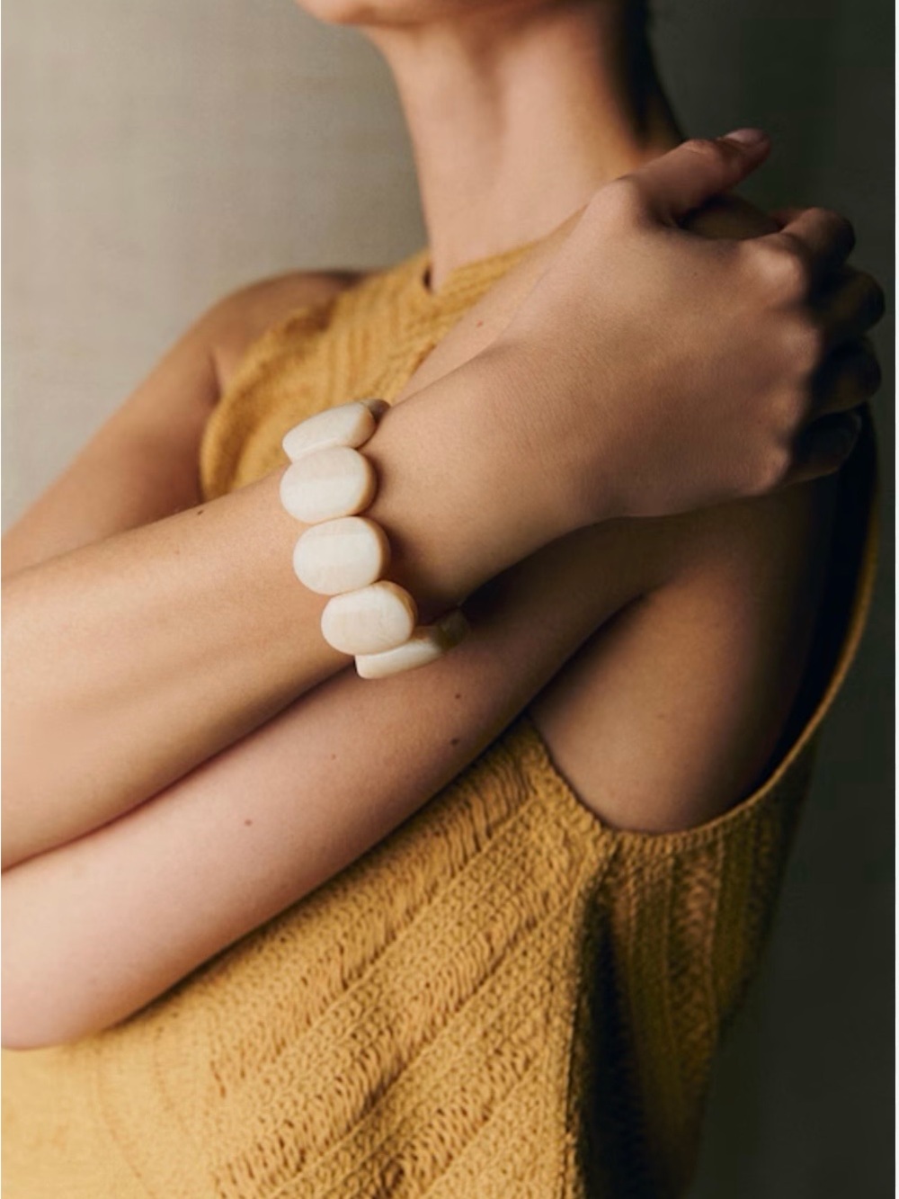 Sezane amandine resin Cream Oval Stretch Bracelet